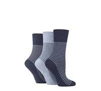 SockShop Gentle Grip Ladies Floral Spotted Patterned and Striped Honeycomb Top Cotton Socks in a Multipack of 3 Assorted Colours Size 4-8 Fine Stripe Navy/Denim 4-8