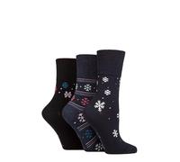 SockShop Gentle Grip Ladies Floral Spotted Patterned and Striped Honeycomb Top Cotton Socks in a Multipack of 3 Assorted Colours Size 4-8 Snowflake/Stripe/Spot