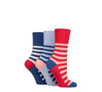 SockShop Gentle Grip Ladies Floral Spotted Patterned and Striped Honeycomb Top Cotton Socks in a Multipack of 3 Assorted Colours Size 4-8 Joie Red/Blue/Lilac
