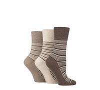 SockShop Gentle Grip Ladies Floral Spotted Patterned and Striped Honeycomb Top Cotton Socks in a Multipack of 3 Assorted Colours Size 4-8 Varied Stripe Brown/Neutral 4-8