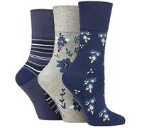 SockShop Gentle Grip Ladies Floral Spotted Patterned and Striped Honeycomb Top Cotton Socks in a Multipack of 3 Assorted Colours Size 4-8 Floral Haven Purple 4-8