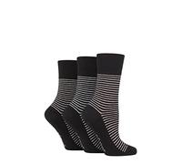 SockShop Gentle Grip Ladies Floral Spotted Patterned and Striped Honeycomb Top Cotton Socks in a Multipack of 3 Assorted Colours Size 4-8 Fine Stripe Black 4-8
