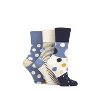 SockShop Gentle Grip Ladies Floral Spotted Patterned and Striped Honeycomb Top Cotton Socks in a Multipack of 3 Assorted Colours Size 4-8 Summery Spots 4-8