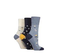 SockShop Gentle Grip Ladies Floral Spotted Patterned and Striped Honeycomb Top Cotton Socks in a Multipack of 3 Assorted Colours Size 4-8 Daisies/Butterflies