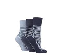 SockShop Gentle Grip Ladies Floral Spotted Patterned and Striped Honeycomb Top Cotton Socks in a Multipack of 3 Assorted Colours Size 4-8 Varied Stripe Navy/Denim 4-8