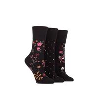 SockShop Gentle Grip Ladies Floral Spotted Patterned and Striped Honeycomb Top Cotton Socks in a Multipack of 3 Assorted Colours Size 4-8 Floral Night