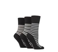 SockShop Gentle Grip Ladies Floral Spotted Patterned and Striped Honeycomb Top Cotton Socks in a Multipack of 3 Assorted Colours Size 4-8 Varied Stripe Black 4-8