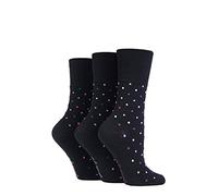 SockShop Gentle Grip Ladies Floral Spotted Patterned and Striped Honeycomb Top Cotton Socks in a Multipack of 3 Assorted Colours Size 4-8 Dots Black 4-8