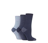SockShop Gentle Grip Ladies Floral Spotted Patterned and Striped Honeycomb Top Cotton Socks Multipack of 3 Contrast Heel and Toe Navy/Denim 4-8