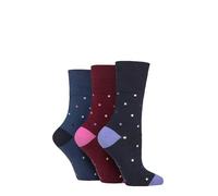 SockShop Gentle Grip Ladies Floral Spotted Patterned Striped Honeycomb Top Cotton Socks 3 Pairs Assorted Colours Size 4-8 (UK, Numeric, 4, 8, Regular, Regular, Eclipse Polka Dot Claret/Teal)