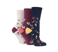 SockShop Gentle Grip Ladies Fun Feet Non-Binding Honeycomb Gentle Top Novelty Patterned Socks in a Multipack of 3 Assorted Colours Size 4-8 Autumn Leaves 4-8