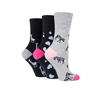 SockShop Gentle Grip Ladies Fun Feet Non-Binding Honeycomb Gentle Top Novelty Patterned Socks in a Multipack of 3 Assorted Colours Size 4-8 Zebra Life 4-8
