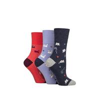 SockShop Gentle Grip Ladies Fun Feet Non-Binding Honeycomb Gentle Top Novelty Patterned Socks in a Multipack of 3 Assorted Colours Size 4-8 I'm a Cat Person