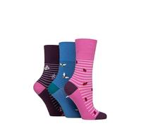 SockShop Gentle Grip Ladies Fun Feet Non-Binding Honeycomb Gentle Top Novelty Patterned Socks in a Multipack of 3 Assorted Colours Size 4-8 Beautiful Bugs