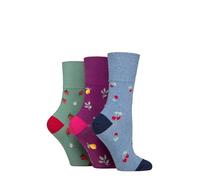 SockShop Gentle Grip Ladies Fun Feet Non-Binding Honeycomb Gentle Top Novelty Patterned Socks in a Multipack of 3 Assorted Colours Size 4-8 Fruits