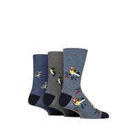 SockShop Gentle Grip Men’s RHS Bamboo Socks - 3 Pair Patterned Soft Breathable Non Binding Everyday Crew Socks, Royal Horticultural Society Floral Designs, UK 6-11 Birds