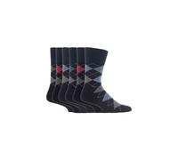 SOCKSHOP Gentle Grip Men's 6 Pack Elastic Square Patterned Cotton Socks for Poor Circulation in Dark Brown | Size: 6-11 SOCKSHOP Gentle Grip Dark Brown 6-11
