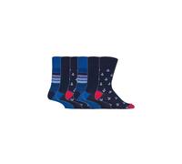 SOCKSHOP Gentle Grip Men's 6 Pack Elastic Square Patterned Cotton Socks for Poor Circulation in Navy | Size: 6-11 SOCKSHOP Gentle Grip Navy 6-11