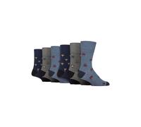 SOCKSHOP Gentle Grip Men's 6 Pairs NON ELASTIC Cotton Rich Novelty Patterned Socks in Mid Blue | Size: 6-11 SOCKSHOP Gentle Grip Mid Blue 6-11