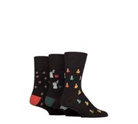 SockShop Gentle Grip Mens Fun Feet Soft Top Novelty Patterned Soft Breathable Cotton Socks in a Multipack of 3 Coffee 6-11