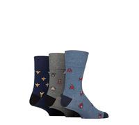 SockShop Gentle Grip Mens Fun Feet Soft Top Novelty Patterned Soft Breathable Cotton Socks in a Multipack of 3 Bugs 6-11