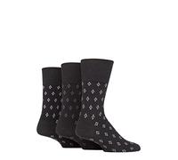 SockShop Gentle Grip Mens Patterned Socks Argyle Striped Spotty Geometric Design, Casual Everyday Wear, Honeycomb Top Comfort Cuff, Pack of 3 - Triangle Repeat Black 6-11