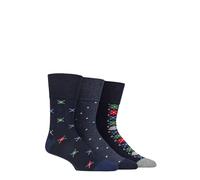 SockShop Gentle Grip Mens Patterned Socks Argyle Striped Spotty Geometric Design, Casual Everyday Wear, Honeycomb Top Comfort Cuff, Pack of 3 - Motif Mid Denim 6-11