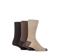 SockShop Gentle Grip Mens Patterned Socks Argyle Striped Spotty Geometric Design, Casual Everyday Wear, Honeycomb Top Comfort Cuff, Pack of 3 -Contrast Heel and Toe Brown/Natural 6-11