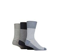 SockShop Gentle Grip Mens Socks - Soft Cotton, Holiday Themed Pattern, Non-Binding Honeycomb Gentle Top, 3 Pair Multipack Size 6-11 Navy/Denim Melange Stripe