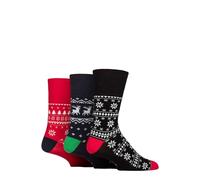 SockShop Gentle Grip Mens Soft Top Breathable Cotton Novelty Christmas Patterned Socks in a Multipack of 3 (UK, Numeric, 6, 11, Regular, Regular, Red/Navy)