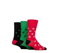 SockShop Gentle Grip Mens Soft Top Breathable Cotton Novelty Christmas Patterned Socks in a Multipack of 3 (UK, Numeric, 6, 11, Regular, Regular, Green/Black)