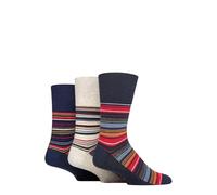 SockShop Gentle Grip Mens Striped Socks Patterned Stripey, Soft Honeycomb Top Comfort Cuff, 6-11 Pack of 3 - Cabana Ocean Blue