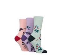 SockShop Gentle Grip Women’s RHS Bamboo Socks - 3 Pair Patterned Soft Breathable Non Binding Everyday Crew Socks, Royal Horticultural Society Floral Designs, UK 4-8 Fruit