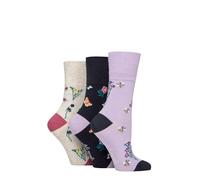 SockShop Gentle Grip Women’s RHS Bamboo Socks - 3 Pair Patterned Soft Breathable Non Binding Everyday Crew Socks, Royal Horticultural Society Floral Designs, UK 4-8 Flowers/Insects
