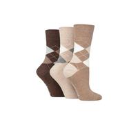 SOCKSHOP Gentle Grip Women's 3 Pair Argyle Patterned Cotton Socks in Brown | Size: 4-8 SOCKSHOP Gentle Grip Brown 4-8