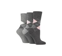 SOCKSHOP Gentle Grip Women's 3 Pair Argyle Patterned Cotton Socks in Charcoal | Size: 4-8 SOCKSHOP Gentle Grip Charcoal 4-8