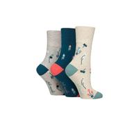 SOCKSHOP Gentle Grip Women's 3 Pair RHS Royal Horticultural Society Patterned Cotton Socks in Teal | Size: 4-8 SOCKSHOP Gentle Grip Teal 4-8
