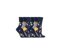 SOCKSHOP Gentle Grip Women's 6 Pack Non Elastic Loose Top Patterned Cotton Rich Socks in Bright Blue | Size: 4-8 SOCKSHOP Gentle Grip Bright Blue 4-8