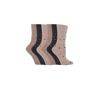 SOCKSHOP Gentle Grip Women's 6 Pack Non Elastic Loose Top Patterned Cotton Rich Socks in Medium Beige | Size: 4-8 SOCKSHOP Gentle Grip Medium Beige 4-8