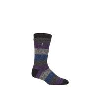 HEAT HOLDERS SOCKSHOP Mens 2.3 TOG Patterned and Plain Thermal Socks Pack of 1 Milan Thick Twist Stripe Black/Midnight/Petrol 6-11
