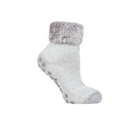 HEAT HOLDERS Ladies Lounge Feather Turn Over Cuff Slipper Socks Pack of 1 Queenstown Plain Silver Grey 4-8