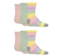 SockShop Kids Bamboo School Socks - Boys Girls Plain Striped Breathable, Soft, Cooling Socks Comfort Cuff Smooth Toe Seams 6 Pairs Sage Pink Stripe 9-12 Kids (4-7 Years)