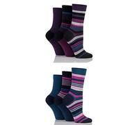 SockShop Ladies 6 Pair Socks - Soft, Breathable & Cooling Bamboo Socks with a Gentle Comfort Cuff in Plains and Stripes, Bright and Colourful Multipack Dark Stripe 4-8