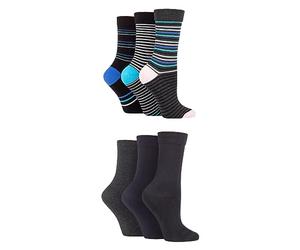 SockShop Ladies 6 Pair Socks - Soft, Breathable & Cooling Bamboo Socks with a Gentle Comfort Cuff in Plains and Stripes, Bright and Colourful Multipack BNG Stripe 4-8