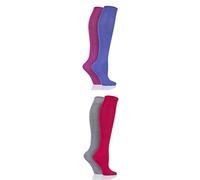 SockShop Ladies Bamboo Kneehigh Socks - Knee High Soft Breathable Cooling Socks with Smooth Toe Seams, Plain & Striped Many Colours 4 Pair Multipack Alpine Red/Neon Lights 4-8