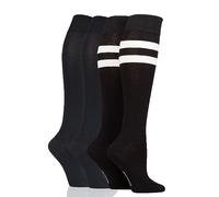 SockShop Ladies Bamboo Kneehigh Socks - Knee High Soft Breathable Cooling Socks with Smooth Toe Seams, Plain & Striped Size 4-8 Many Colours 4 Pair Multipack Sport Stripe 4-8
