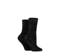 SockShop Ladies Chenille Boot Socks Pack of 2 (4-8, Black)