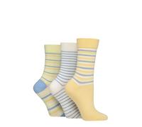 SockShop Ladies Gentle Bamboo Socks with Smooth Toe Seams in Plain and Striped Designs Pack of 3 (UK, Numeric, 4, 8, Regular, Regular, Sicilian Lemon)