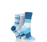 SockShop Ladies Gentle Bamboo Socks with Smooth Toe Seams In Plains and Stripes Pack of 3 Celestial 4-8