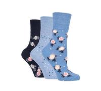 SockShop Ladies Gentle Grip Honeycomb Top Cotton Socks Pack of 3 (UK, Numeric, 4, 8, Regular, Regular, Blue Flowers)